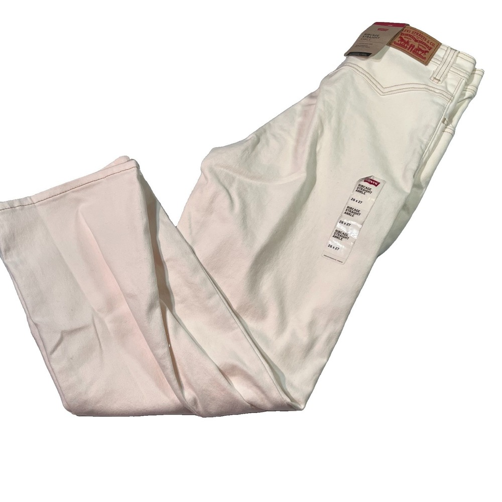 Levi's Women's Ribcage Straight Ankle Jeans White 26 Button Fly Denim 26x27 NWT